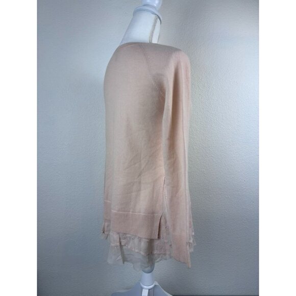 Garnet Hill women's XS soft pink long sleeve cashmere lace layered tunic sweater - Picture 4 of 7